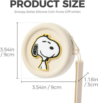 HOTMINISO Snoopy Stitch Character Silicone Coin Purse with Wrist Strap, Beige, Round Pouch (Snoopy)