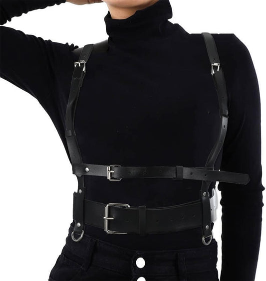 HOTBODIY Punk Women Waist Belts PU Leather Fashion Body Chain Belt Circle Rave Halloween Accessories Belt Adjustable Gothic