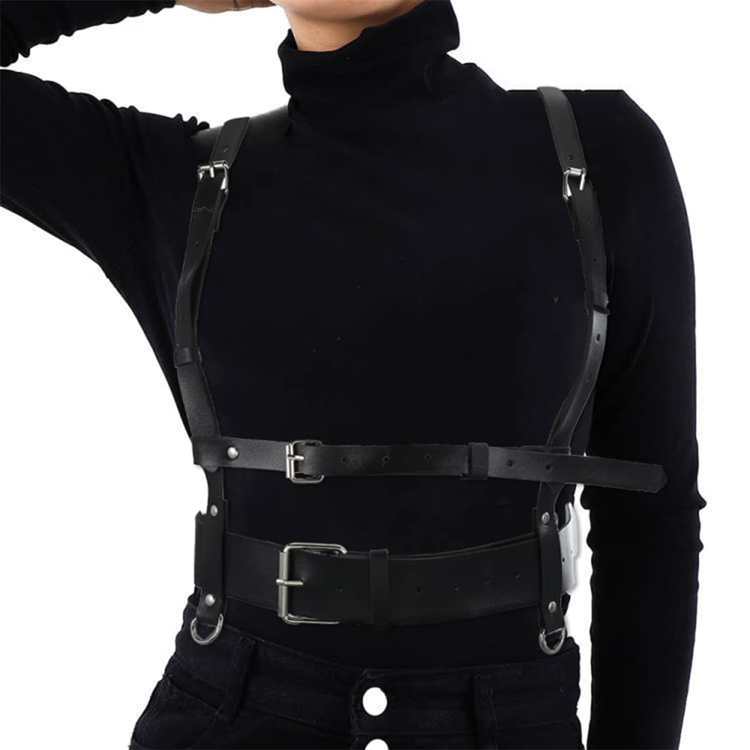 HOTBODIY Punk Women Waist Belts PU Leather Fashion Body Chain Belt Circle Rave Halloween Accessories Belt Adjustable Gothic