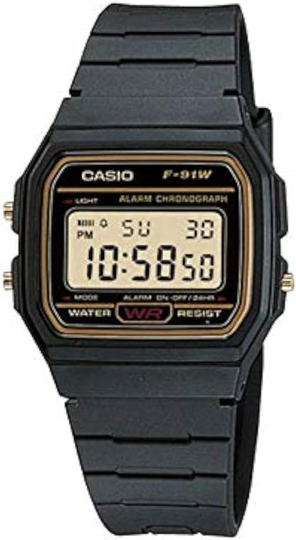 HOTCasio F91WG-9 Men's Retro Black Band Gold Face Alarm Chronograph Digital Watch