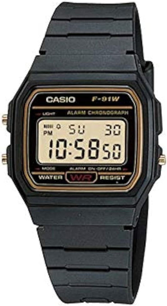HOTCasio F91WG-9 Men's Retro Black Band Gold Face Alarm Chronograph Digital Watch