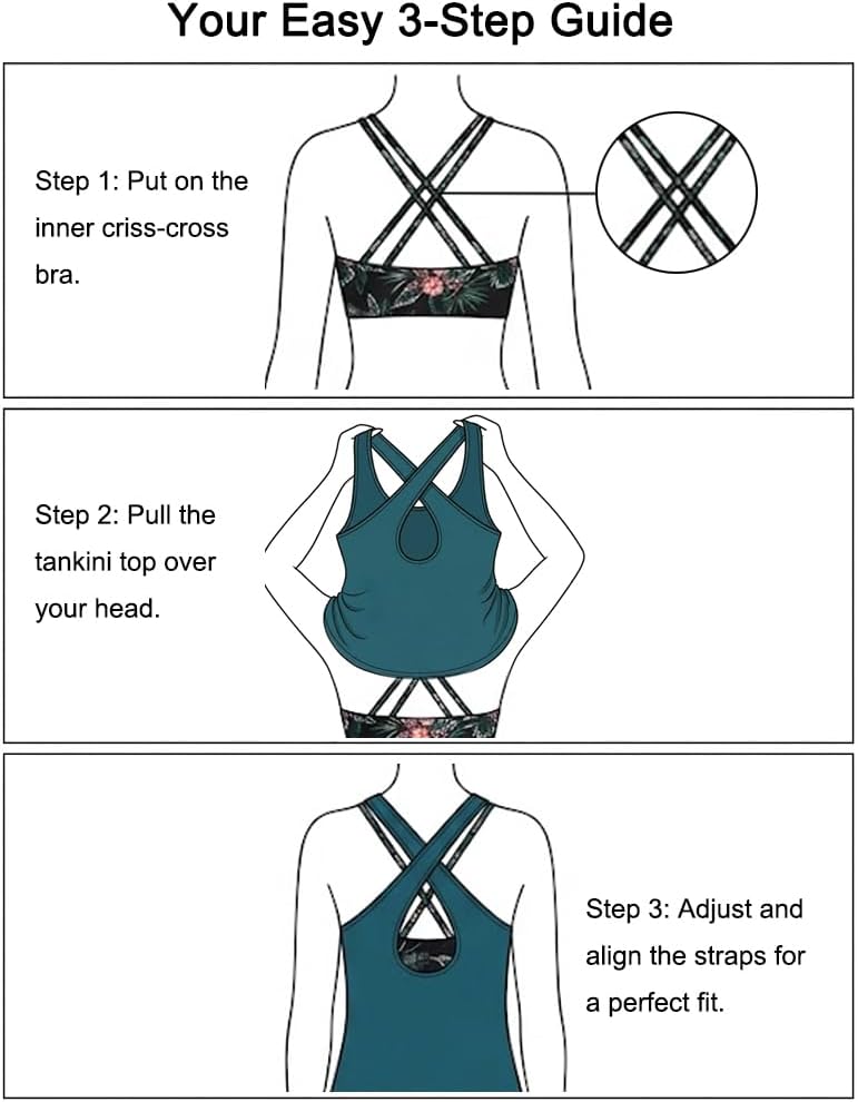 HOTWomen's 3 Piece Tankini Swimsuit Tummy Control Bathing Suit with Boy Shorts | Modest Swimwear, Athletic Style, Sports Bra Support, Crisscross Back, High-Waist Fit, Multi-Way Styling, Stretch Fabric