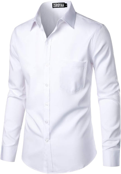 HOTZEROYAA Men's Urban Stylish Casual Business Slim Fit Long Sleeve Button Up Dress Shirt with Pocket