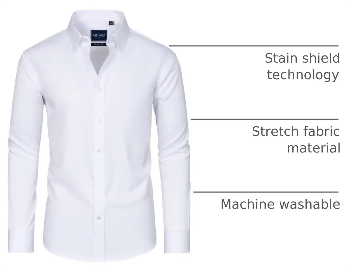 HOTAlimens & Gentle Slim Fit Dress Shirts for Men Long Sleeve Stretch Stain Proof Wrinkle Free Button Down Shirts Formal Shirts