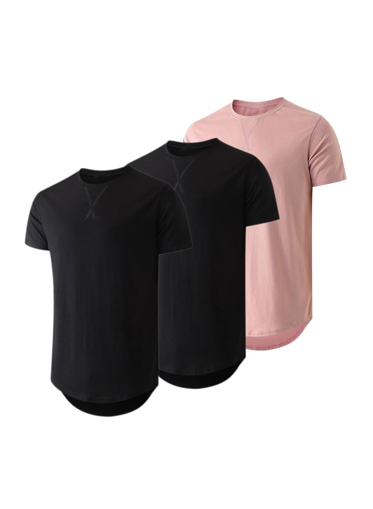 HOTJMIERR Mens 3 Pack Cotton Hipster Hip Hop Longline Crewneck T-Shirt
