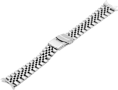 HOTJuntan Stainless Steel Curved Ends Tapered 18mm 20mm 21mm 22mm 23mm 24mm Metal Watch Band Flexible Watch Strap Replacement Bracelet Deployment Double Flip Lock Buckle Silver Black
