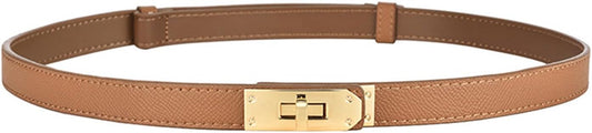 HOTFENLDY Adjustable Thin Belts For Womens Skinny Belts For Dresses Womens Solid Color Alloy Turn Lock Belts For Jeans