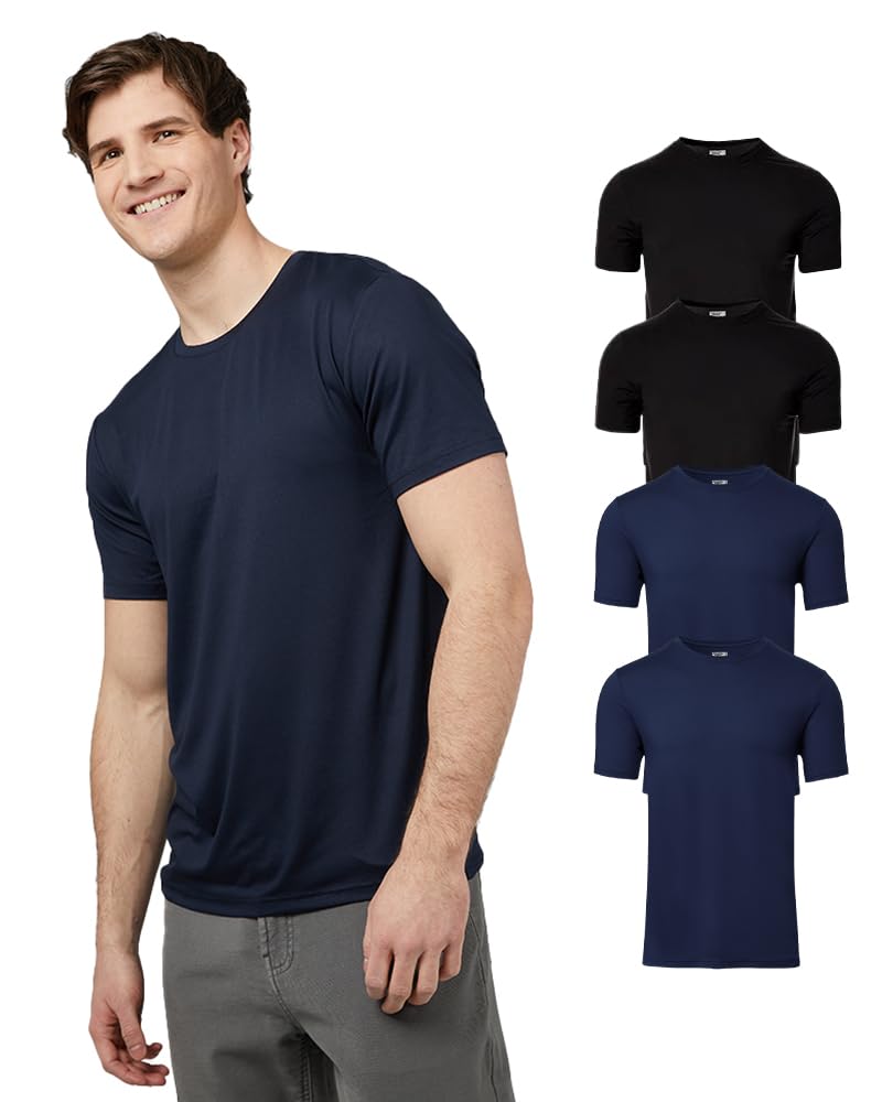 HOT32 Degrees Men's 4 Pack Cool Classic Crewneck T-Shirt, Anti-Odor, Quick Drying, 4-Way Stretch