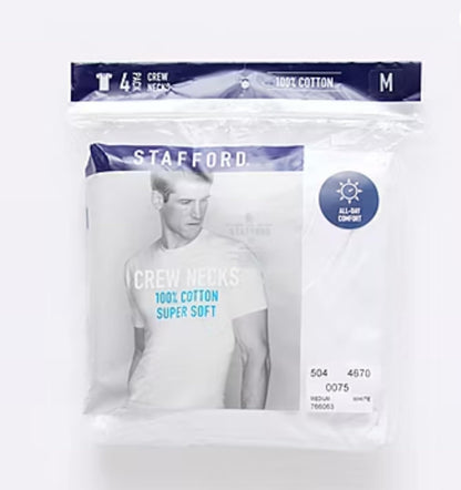 HOTStafford 4-Pack Men's Ultra Soft 100% Cotton Crew-Neck T-Shirt White
