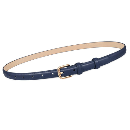HOTJASGOOD Women Skinny Faux Leather Belt Thin Waist Belt for Women Jeans Dress Fashion Ladies Belt with Gold Buckle,21 Colors
