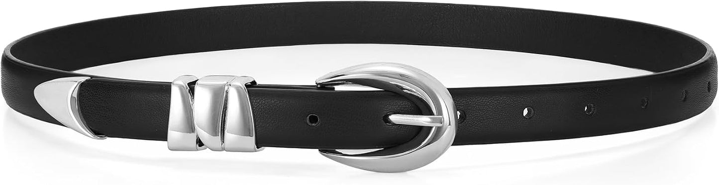 HOTWHIPPY Women Skinny Leather Belt for Jeans Pants Dresses Ladies Fashion Waist Belt with Shiny Gold Buckle