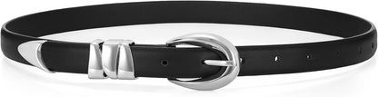 HOTWHIPPY Women Skinny Leather Belt for Jeans Pants Dresses Ladies Fashion Waist Belt with Shiny Gold Buckle