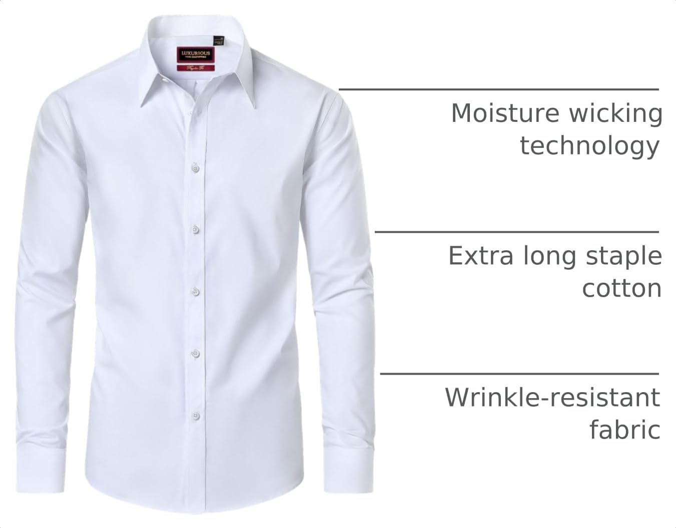 HOTLion Nardo Cotton Mens Dress Shirts Long Sleeve Wrinkle Free Business Casual Button Down Shirts Formal Shirts Big and Tall