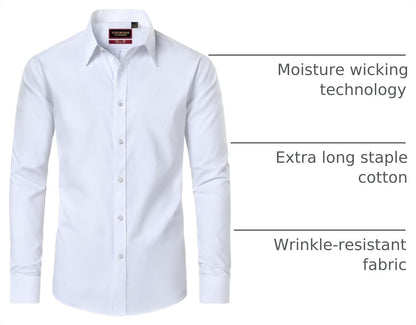 HOTLion Nardo Cotton Mens Dress Shirts Long Sleeve Wrinkle Free Business Casual Button Down Shirts Formal Shirts Big and Tall