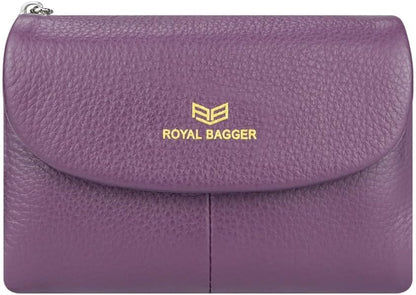 HOTRoyal Bagger RFID Blocking Women's Short Wallet Genuine Cow Leather Multi-card Slots Card Holder Trifold Purse Magnetic Opening 2063 (Purple)
