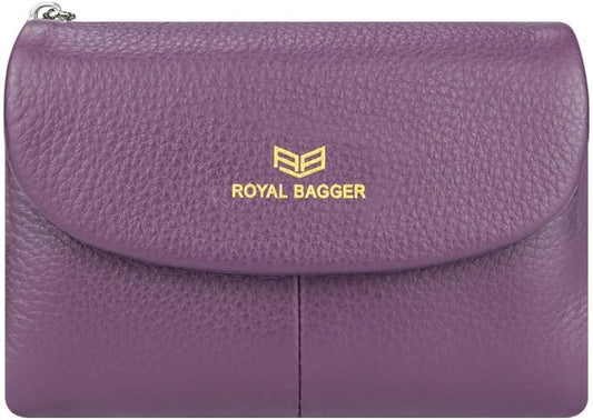 HOTRoyal Bagger RFID Blocking Women's Short Wallet Genuine Cow Leather Multi-card Slots Card Holder Trifold Purse Magnetic Opening 2063 (Purple)