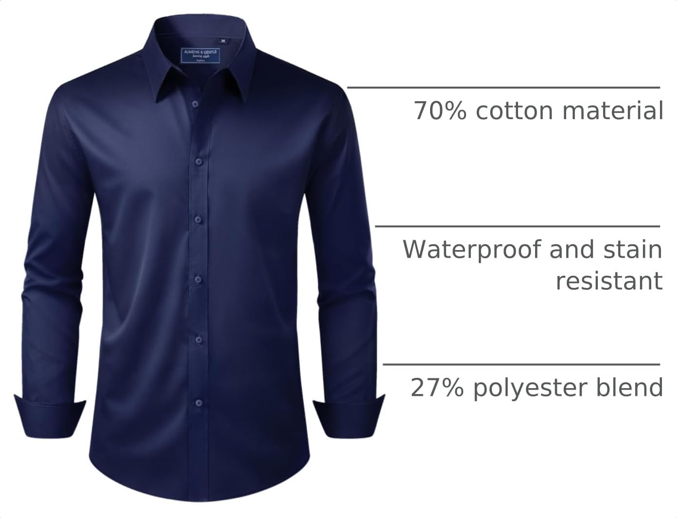 HOTAlimens & Gentle Men's Dress Shirt Regular Fit Stretch Stain Shield Long Sleeve Solid Business Wedding Button Down Shirts