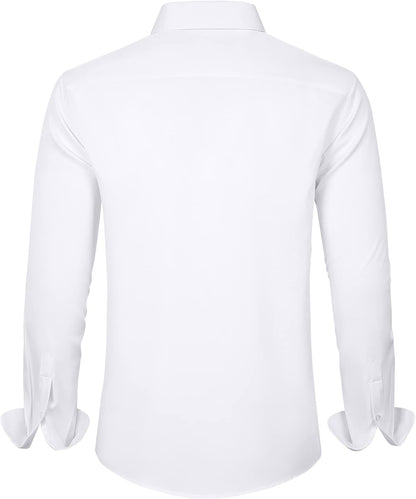 HOTJ.VER Men's Dress Shirts Solid Long Sleeve Stretch Wrinkle-Free Formal Shirt Business Casual Button Down Shirts