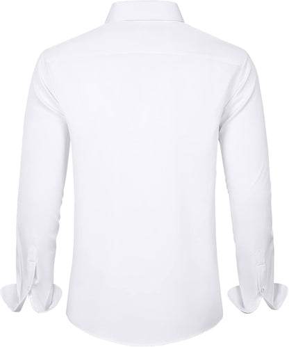 HOTJ.VER Men's Dress Shirts Solid Long Sleeve Stretch Wrinkle-Free Formal Shirt Business Casual Button Down Shirts