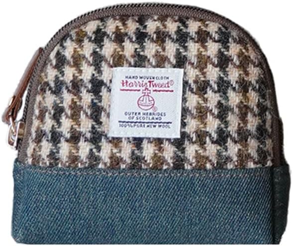 HOTHarris Tweed Women’s Small Coin Purse | Period Bag | Canvas & Wool Change Pouch with YKK Zipper (Blue pink)