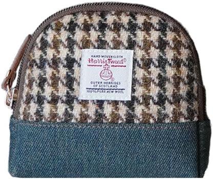 HOTHarris Tweed Women’s Small Coin Purse | Period Bag | Canvas & Wool Change Pouch with YKK Zipper (Blue pink)