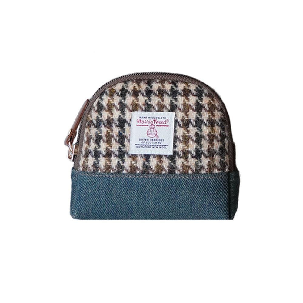 HOTHarris Tweed Women’s Small Coin Purse | Period Bag | Canvas & Wool Change Pouch with YKK Zipper (Blue pink)