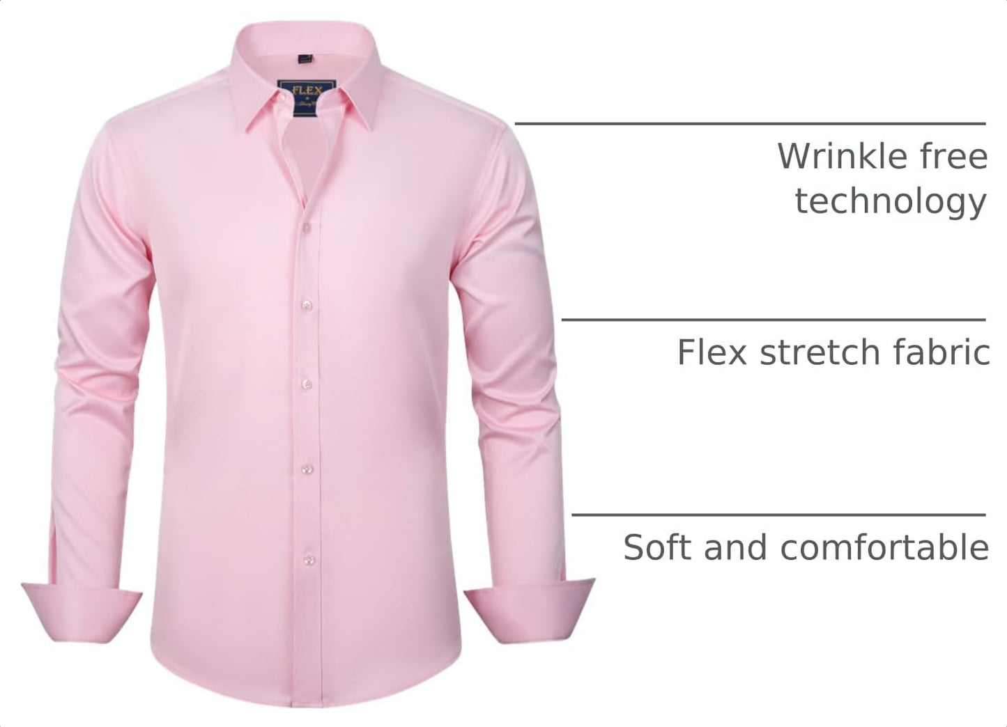 HOTJ.VER Men's Dress Shirts Solid Long Sleeve Stretch Wrinkle-Free Formal Shirt Business Casual Button Down Shirts