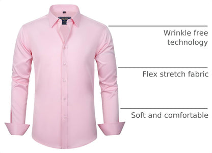 HOTJ.VER Men's Dress Shirts Solid Long Sleeve Stretch Wrinkle-Free Formal Shirt Business Casual Button Down Shirts