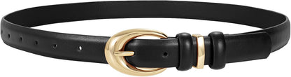 HOTTRIWORKS Women Leather Belt for Jeans Pants Fashion Ladies Skinny Faux Leather Dress belt with Gold Buckle