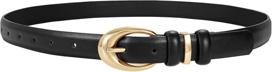 HOTTRIWORKS Women Leather Belt for Jeans Pants Fashion Ladies Skinny Faux Leather Dress belt with Gold Buckle