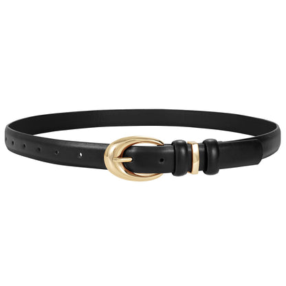 HOTTRIWORKS Women Leather Belt for Jeans Pants Fashion Ladies Skinny Faux Leather Dress belt with Gold Buckle
