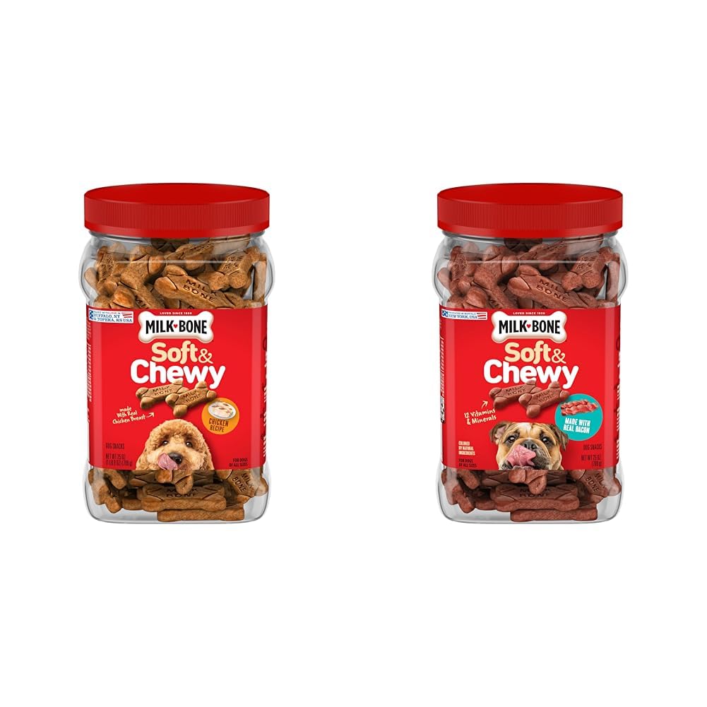 HOTMilk-Bone Soft & Chewy Dog Treats, Made with Real Bacon, 25 Ounce Canister