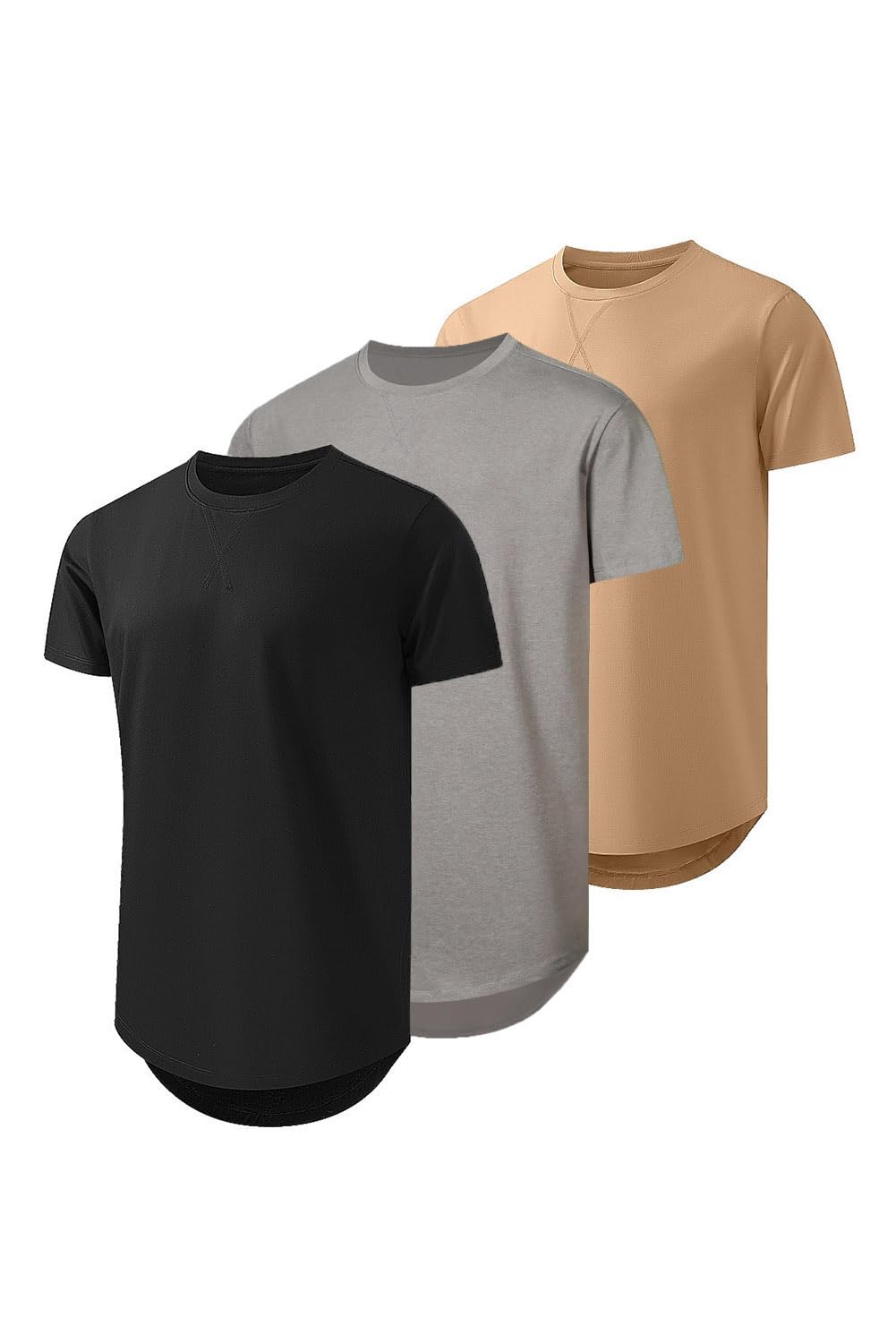 HOTJMIERR Mens 3 Pack Cotton Hipster Hip Hop Longline Crewneck T-Shirt
