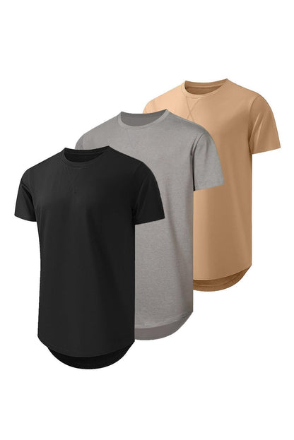 HOTJMIERR Mens 3 Pack Cotton Hipster Hip Hop Longline Crewneck T-Shirt