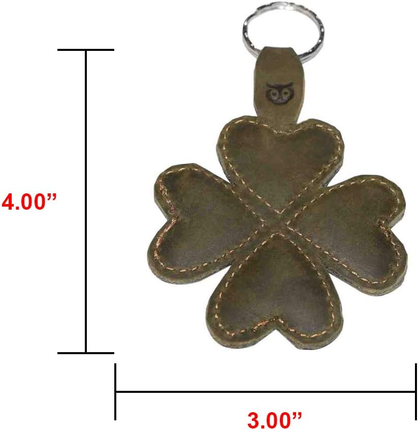 HOTHide & Drink, Lucky Clover Keychain, Good Luck Keyring, Four-Leaf, Key Organizer Holder, Full Grain Leather, Handmade, Peat Moss