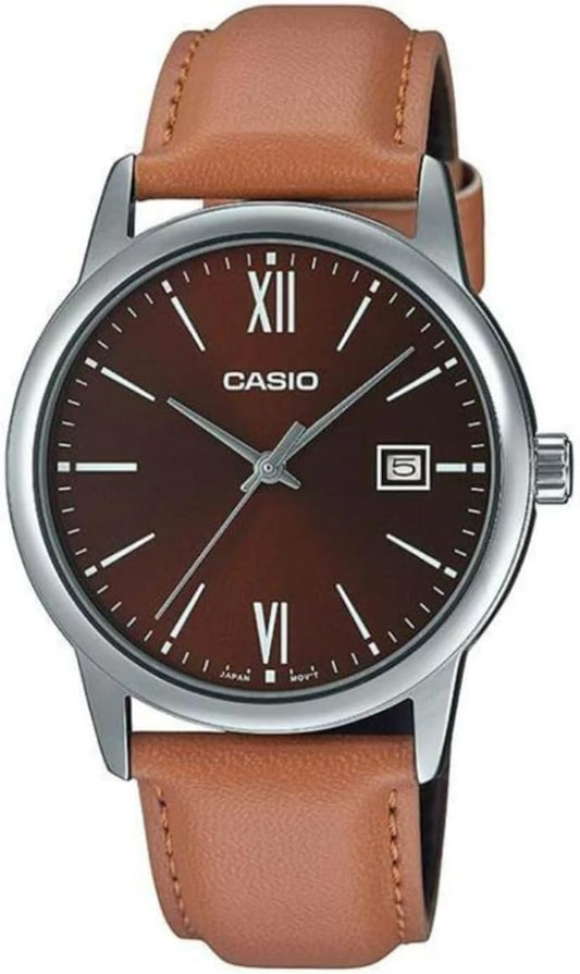 HOTCasio MTP-V002L-5B3 Men's Dress Brown Leather Band Brown Dial Date Watch