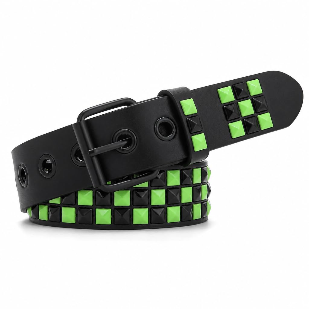 HOTStudded Belt, Metal Punk Rock Rivet Belt with Bright Pyramid Studded for Women Men