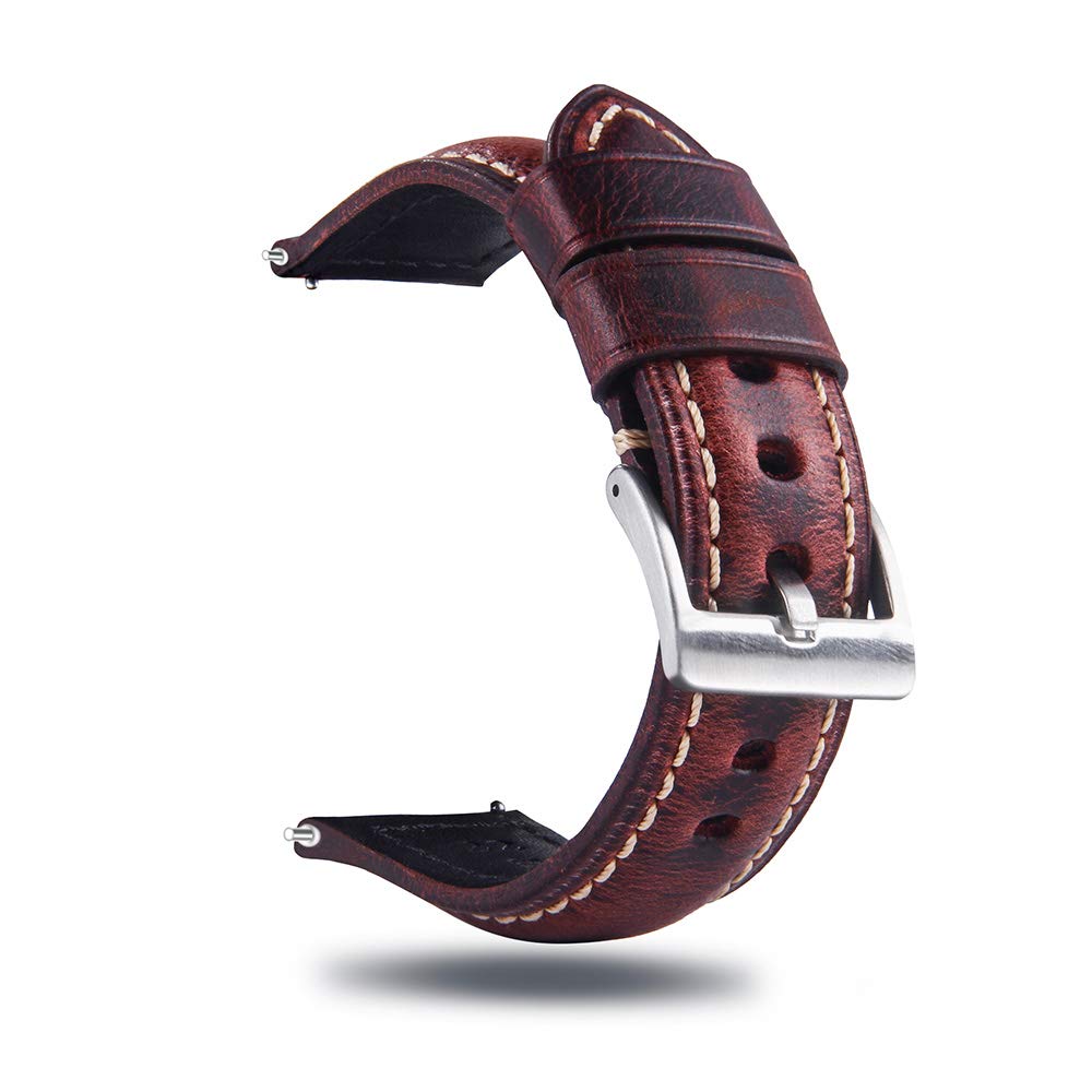 HOTQuick Release Retro Leather Watch Band,Vintage Oil-tanned Pull-up Leather Strap Replacement,Choice of Width-18mm 20mm 22mm 24mm or 26mm