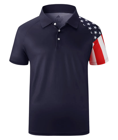 HOTV VALANCH Mens American Falg Polo Shirts Short Sleeve Performance Patriotic Shirt Funny Golf Shirt