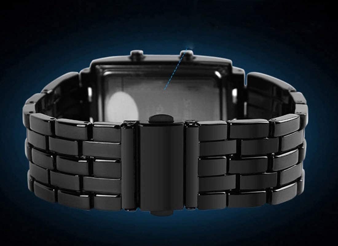 HOTReginald Fashion Mens Binary Sports Watch Digital LED Matrix Waterproof Outdoor Casual Black Bracelet Blue Backlit Men's Square Watch