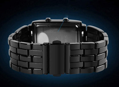HOTReginald Fashion Mens Binary Sports Watch Digital LED Matrix Waterproof Outdoor Casual Black Bracelet Blue Backlit Men's Square Watch