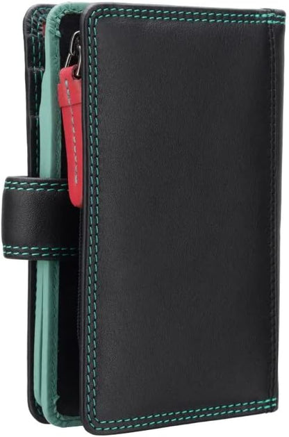 HOTVISCONTI Rainbow Leather Ladies Purse Style RFID Blocking RB51 (Black Rhumba)