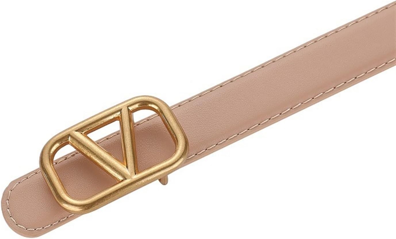 HOTRLINEA Women's Casual Genuine Leather Belts for Jeans Dress Set Coat Pants, Fashion Waist Belts with V-Style Gold Buckle (Color : Camel, Size : 26"-36" Waist Adjustable)