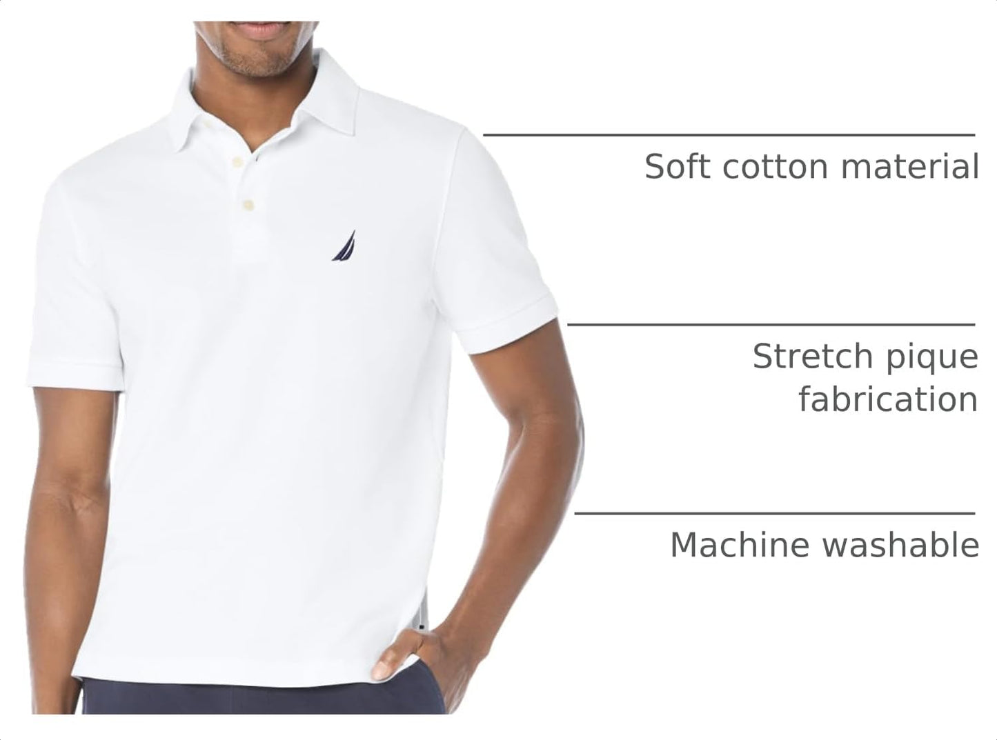 HOTNautica Men's Short Sleeve Solid Stretch Cotton Pique Polo Shirt