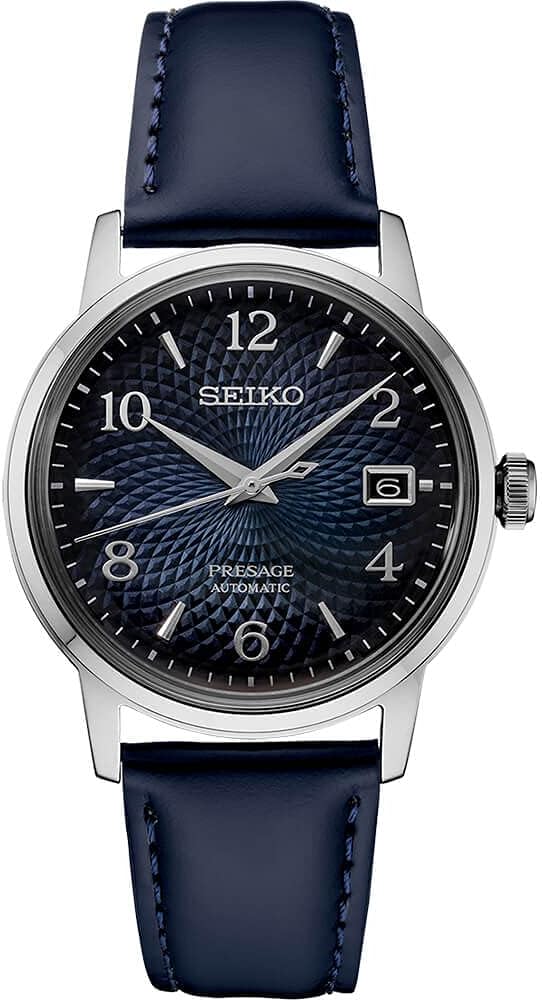 HOTSEIKO Presage Cocktail Time Automatic Watch for Men | Patterned & Gradated Dial, Golden Numerals and Date Calendar, 50m Water-Resistant, 41-Hour Power Reserve
