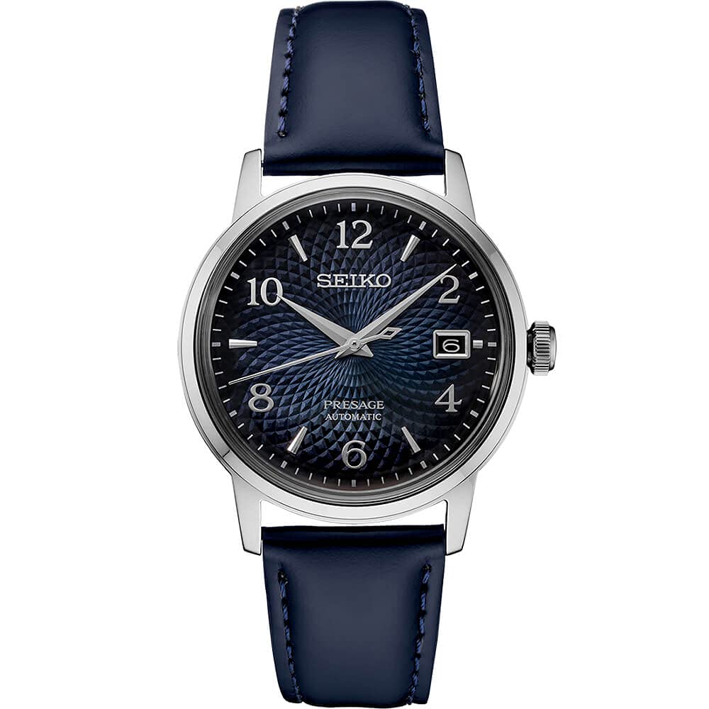 HOTSEIKO Presage Cocktail Time Automatic Watch for Men | Patterned & Gradated Dial, Golden Numerals and Date Calendar, 50m Water-Resistant, 41-Hour Power Reserve