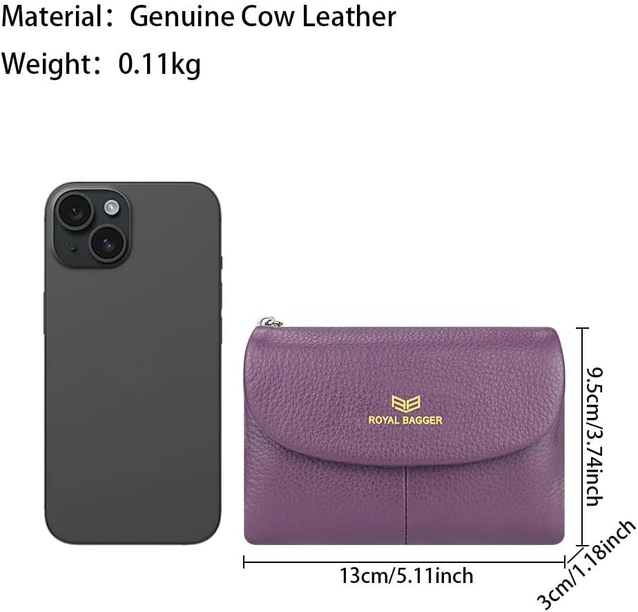 HOTRoyal Bagger RFID Blocking Women's Short Wallet Genuine Cow Leather Multi-card Slots Card Holder Trifold Purse Magnetic Opening 2063 (Purple)