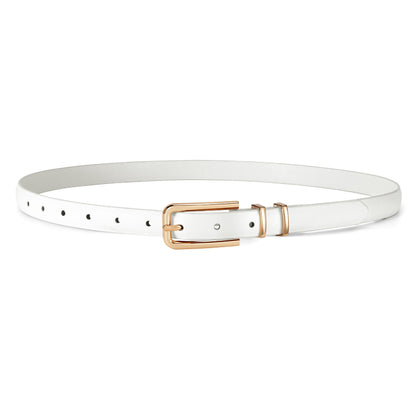 HOTJASGOOD Women's Skinny PU Leather Belt Thin Waist Belt with Gold Buckle for Jeans Pants Dresses 0.7