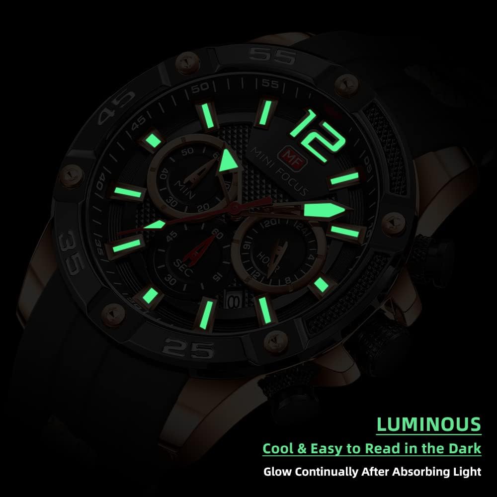 HOTMF MINI FOCUS Men Watches Unique Casual Wrist Watches (Chronograph/Waterproof/Luminous/Calendar/24 Hours) Silicon Band Fashion Watches for Men