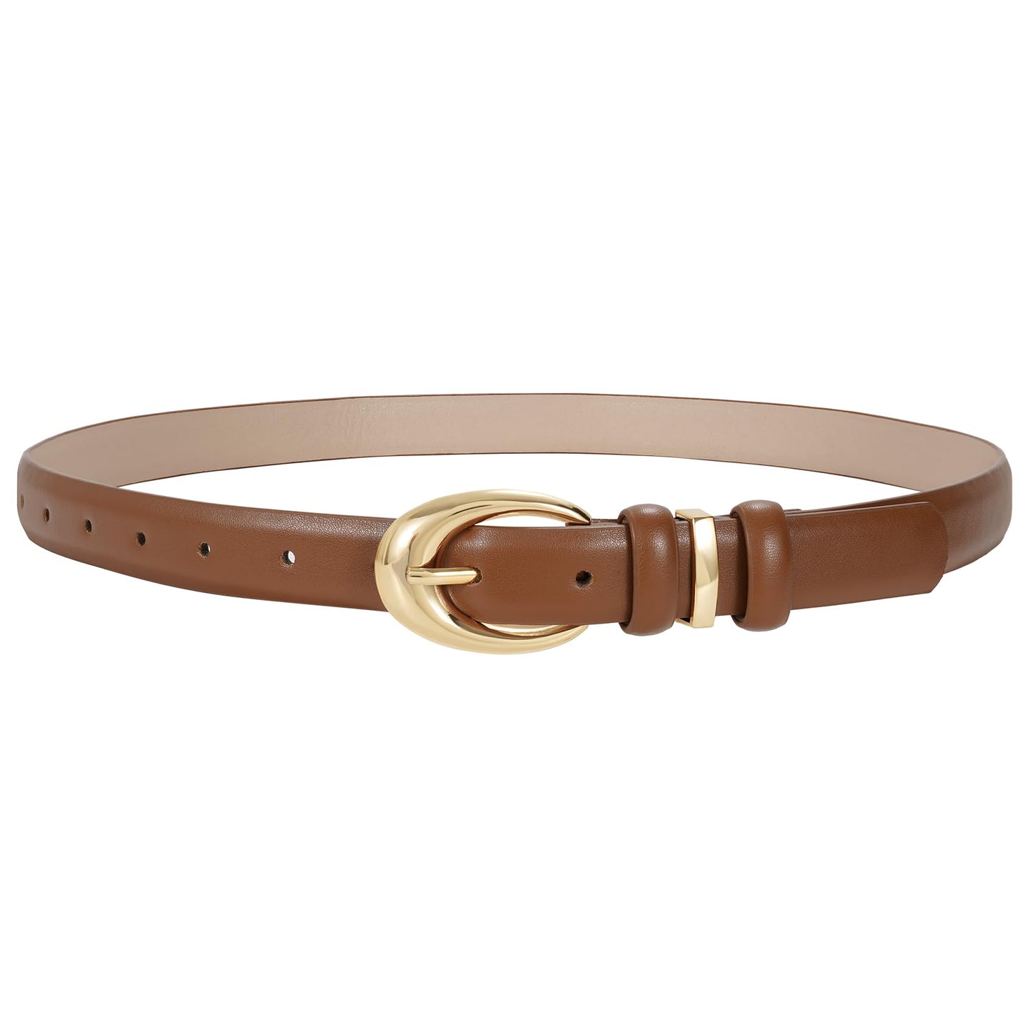 HOTTRIWORKS Women Leather Belt for Jeans Pants Fashion Ladies Skinny Faux Leather Dress belt with Gold Buckle